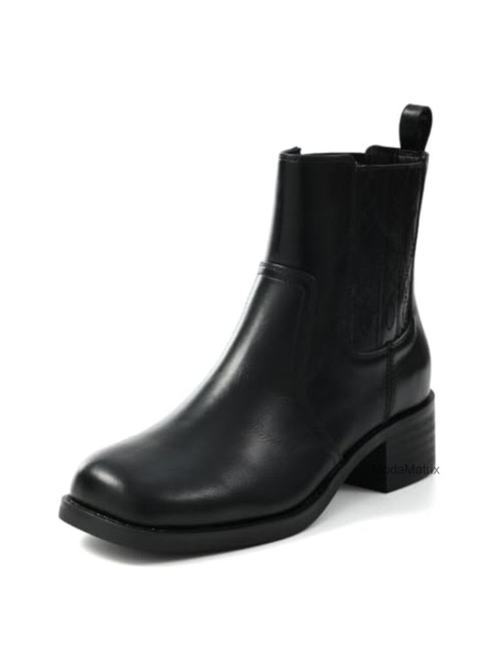 Womens Square Toe Ankle Boots Chunky Block Heel Faux Leather Pull On